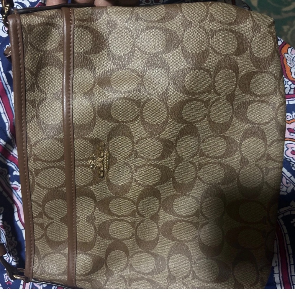 Coach Tan and Brown Signature Shoulder Bag